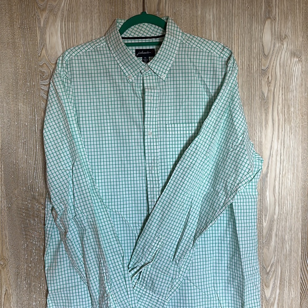Johnnie-O teal and white summery button down